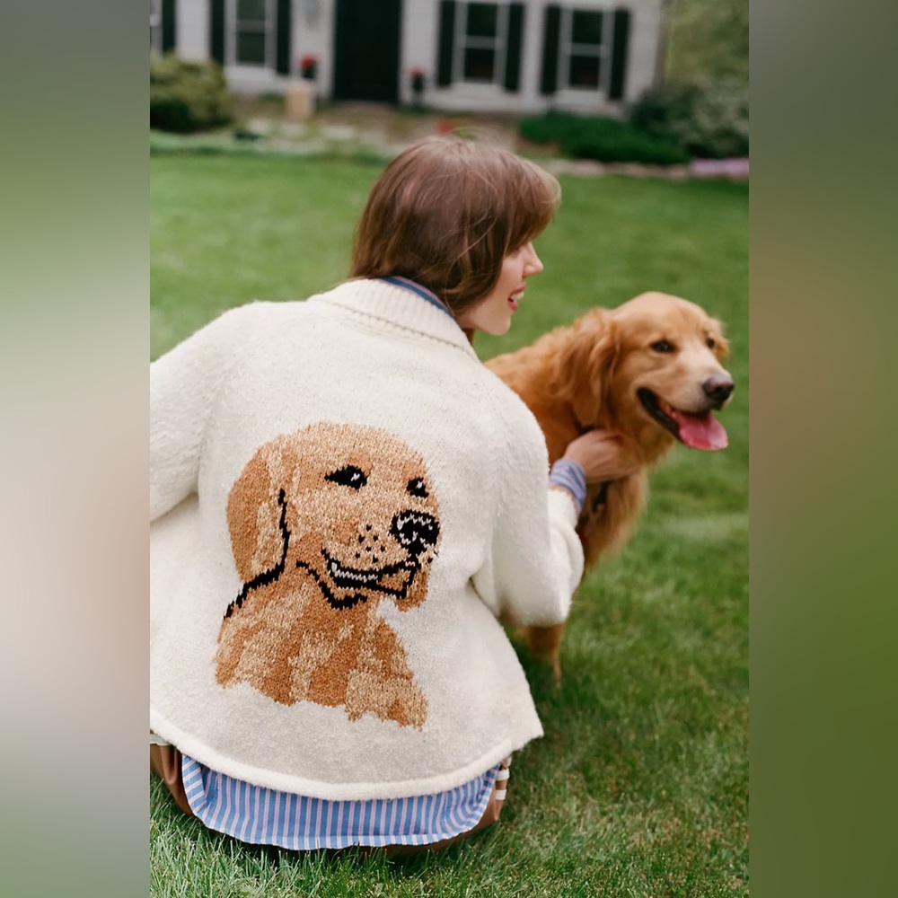 Anthropologie The Jesse Dog Icon Cardigan Sweater by Pilcro Golden Retriever - Picture 1 of 14